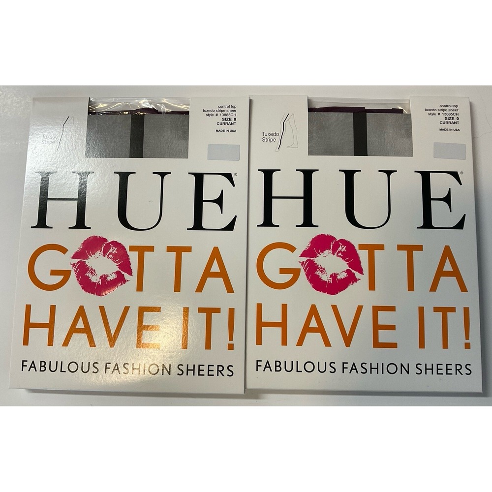 NIP 2 Pairs HUE Gotta Have It! Fashion Sheers‎ Control Top Tuxedo Pantyhose Sz 0